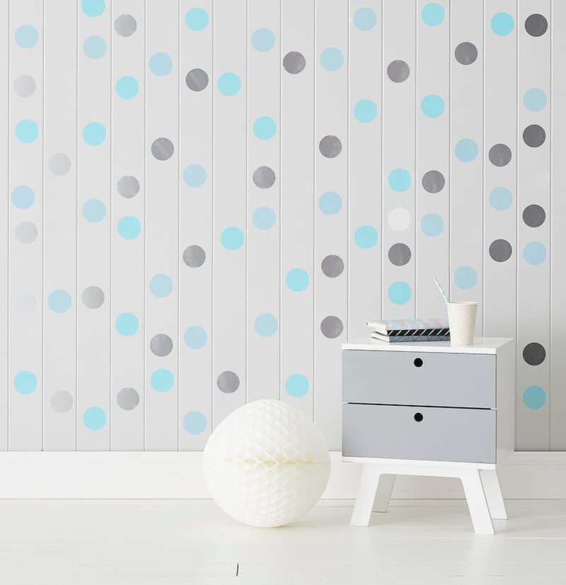 Removable Wall Stickers  Silver/ Blue Spots