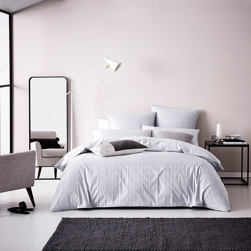 Gramercy Grid 1000TC Quilt Cover Grey Dawn