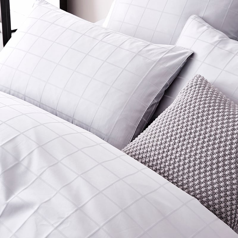 Gramercy Grid 1000TC Quilt Cover Grey Dawn