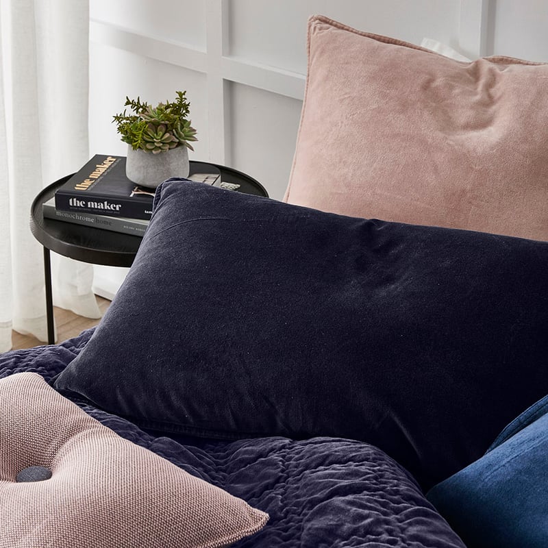Cotton Velvet Coverlet Navy 