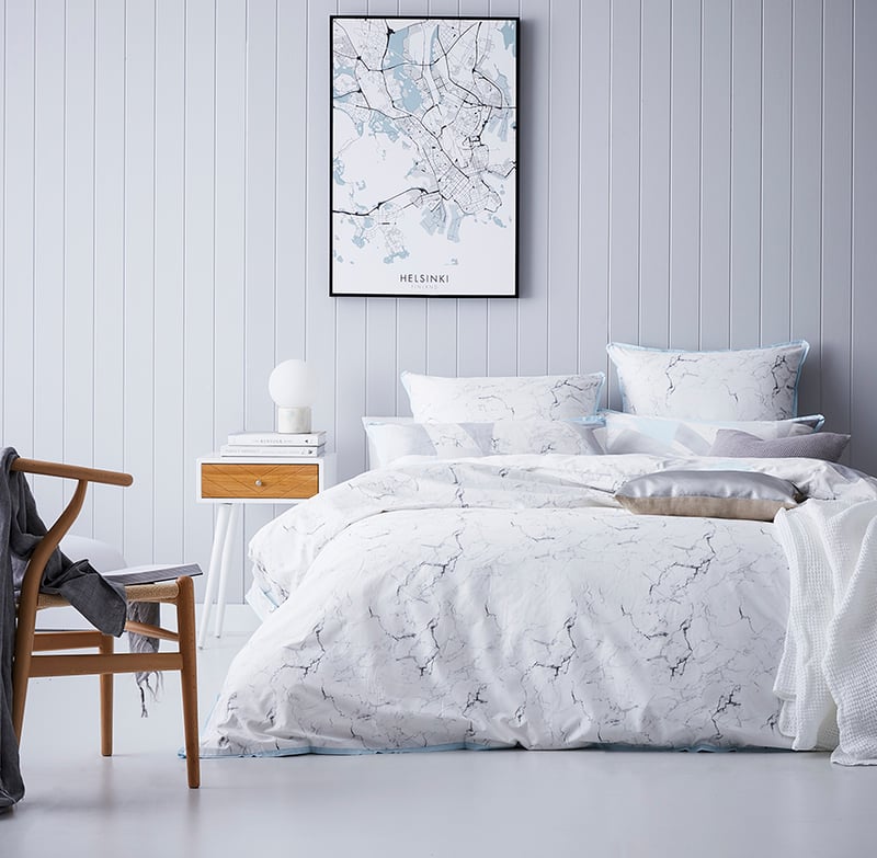 Carrara Marble Print Quilt Cover Set White