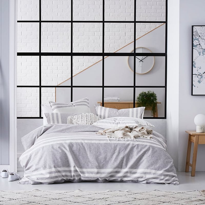 Boston Stripe Quilt Cover Set Silver