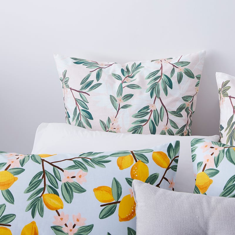 Lisbon Lemon Print Blue Quilt Cover Set