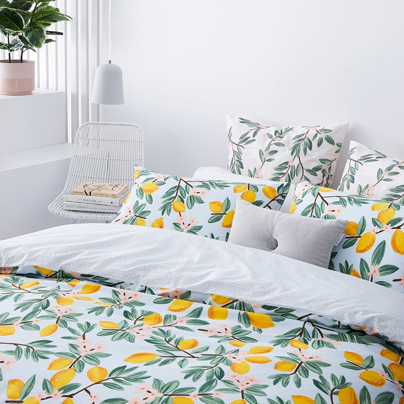 Lisbon Lemon Print Blue Quilt Cover Set