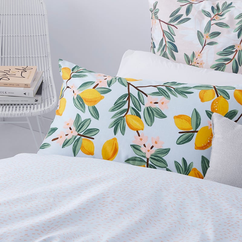 Lisbon Lemon Print Blue Quilt Cover Set