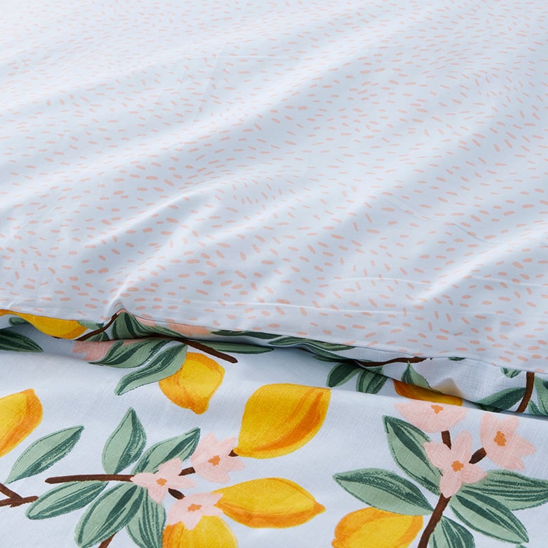 Lisbon Lemon Print Blue Quilt Cover Set