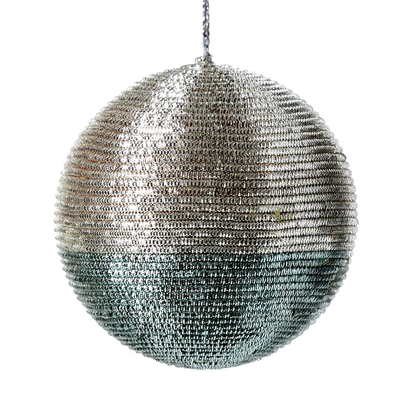 Striped Silver & Aqua Thin Tinsel Bauble