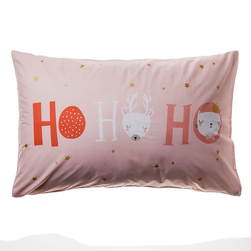Christmas Pink Ho Ho Ho Text Standard Pillowcase Each