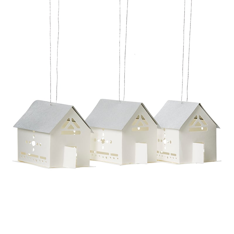 Hanging Paper Ornaments Pack/3 6cm House Silver/White 