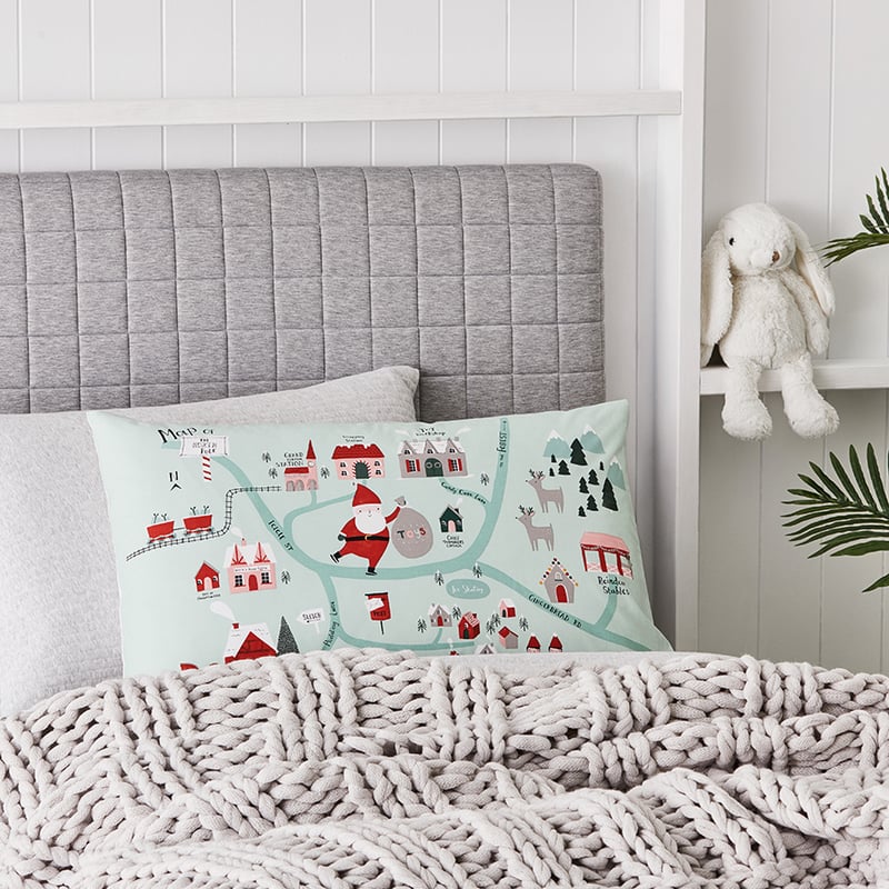 Christmas Text Pillowcase North Pole Map