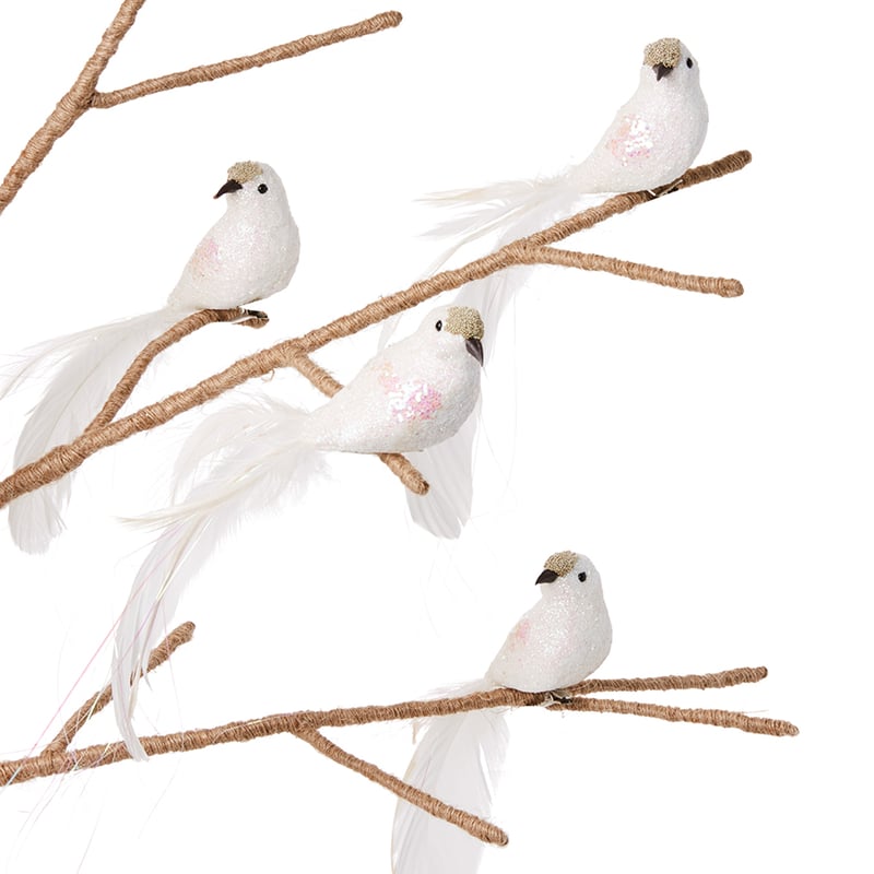 Feather Bird Glitter White Pack of 4