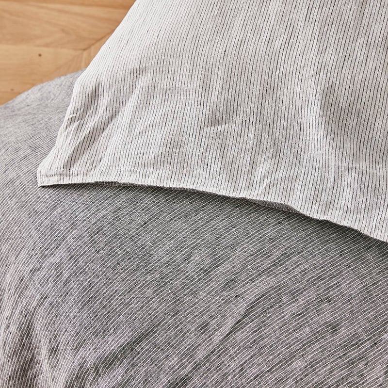 Vintage Washed Quilt Cover Black Stripe