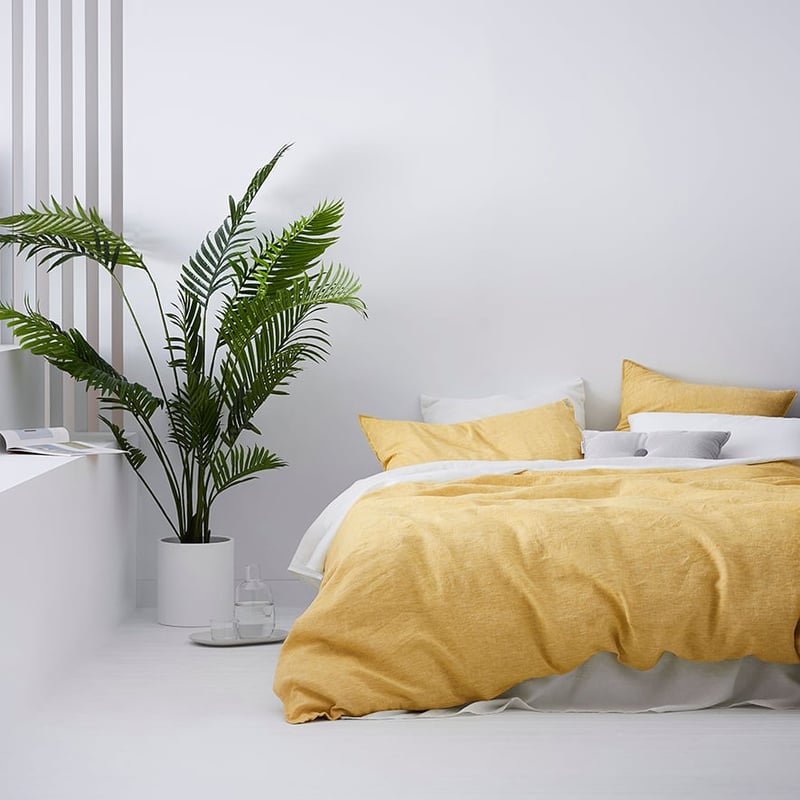 Vintage Washed Linen Quilt Cover Mustard