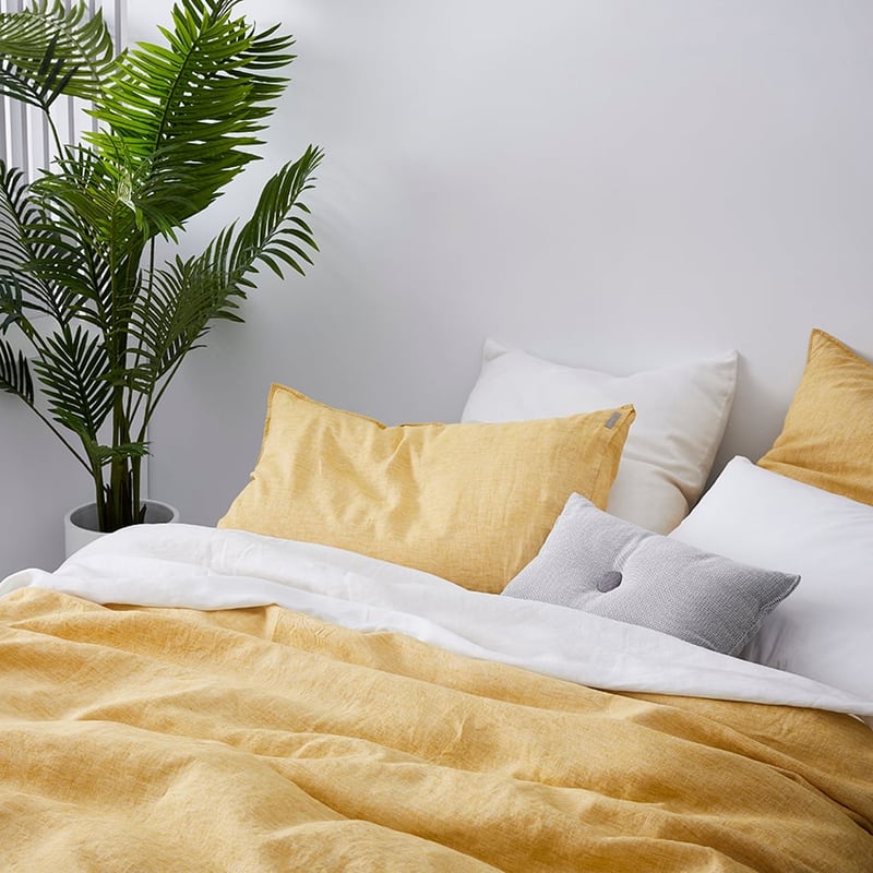 Vintage Washed Linen Quilt Cover Mustard