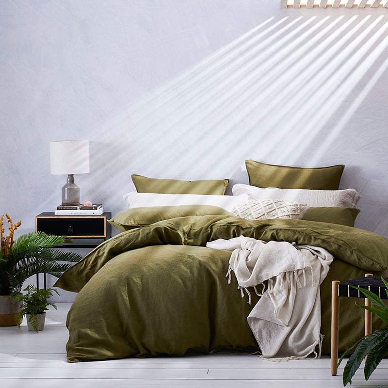 Vintage Washed Linen Quilt Cover Olive