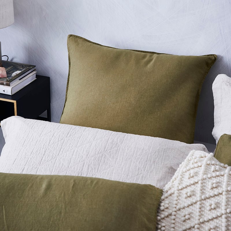 Vintage Washed Linen Quilt Cover Olive