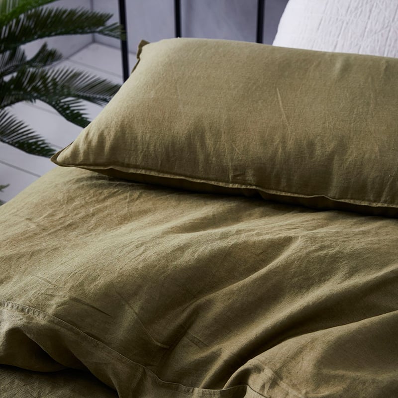 Vintage Washed Linen Quilt Cover Olive