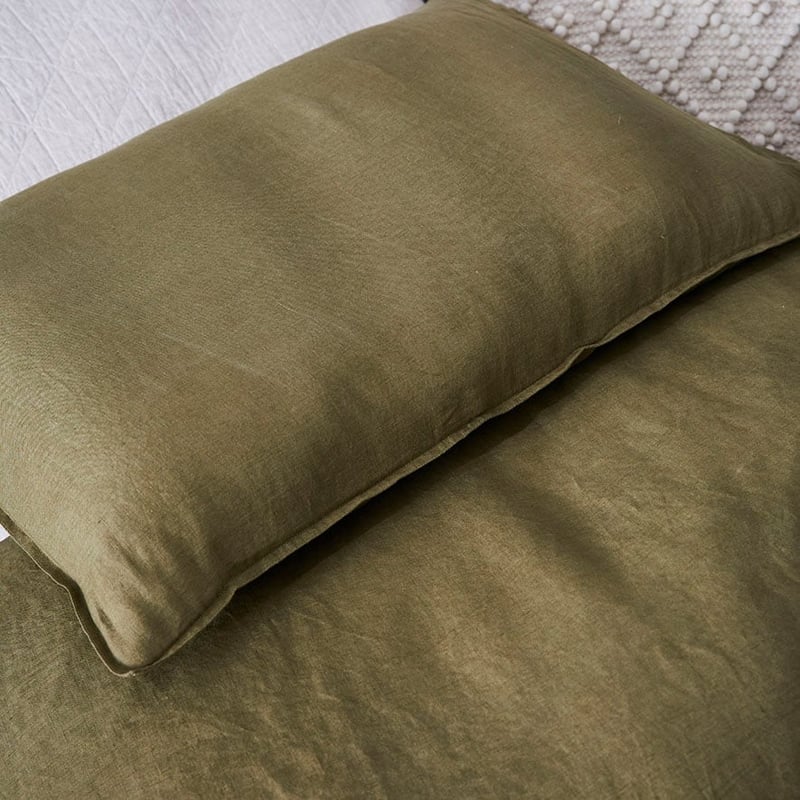 Vintage Washed Linen Quilt Cover Olive