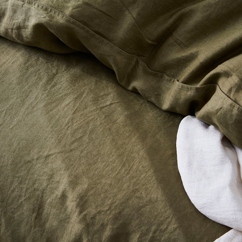 Vintage Washed Linen Quilt Cover Olive