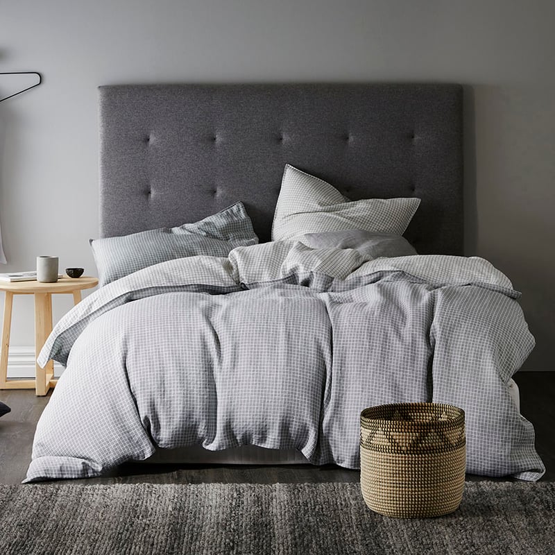 Vintage Washed Linen Quilt Cover Silver Grid