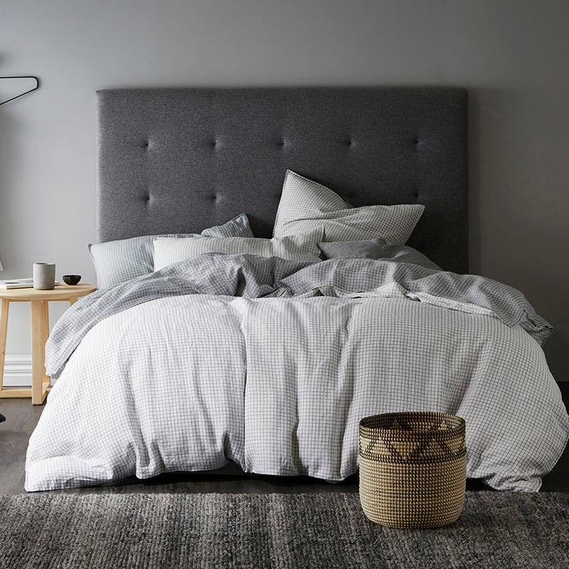 Vintage Washed Linen Quilt Cover Silver Grid