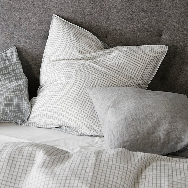 Vintage Washed Linen Quilt Cover Silver Grid