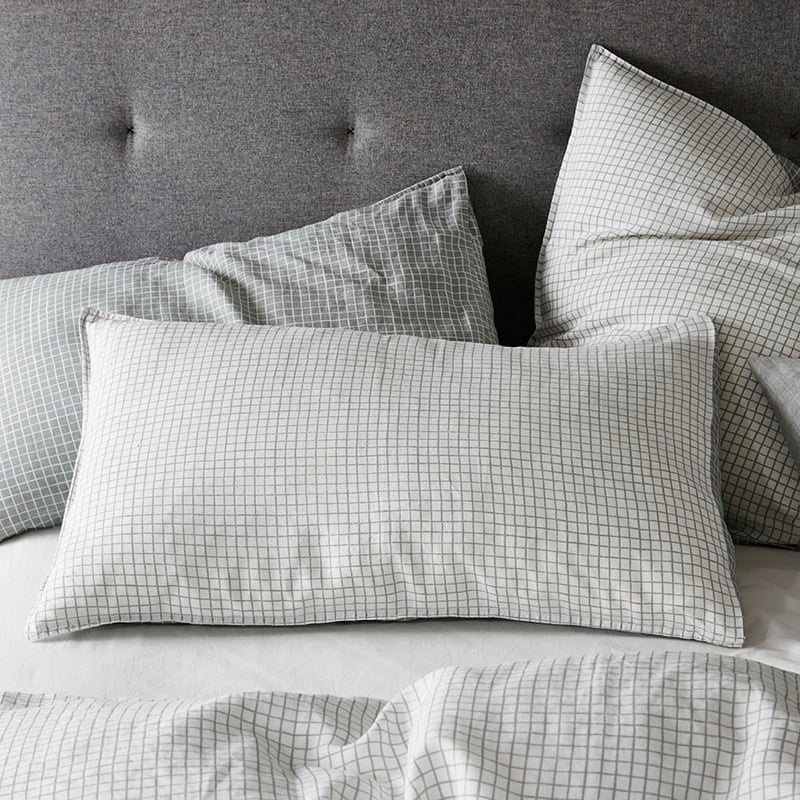 Vintage Washed Linen Quilt Cover Silver Grid