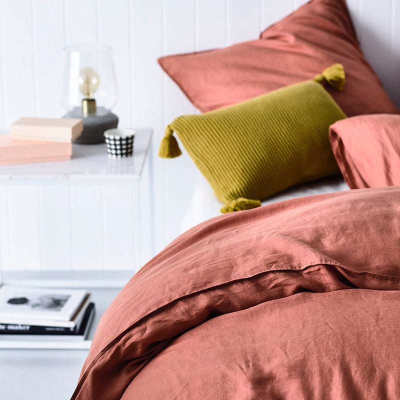 Vintage Washed Linen Quilt Cover Terracotta