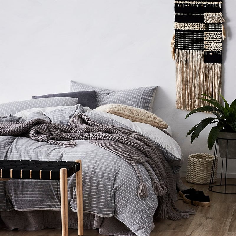 Ultra Soft Jersey Stripe Quilt Cover Grey