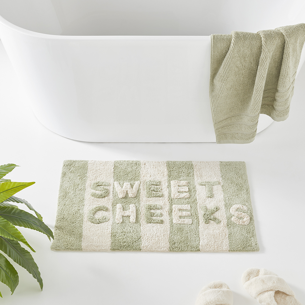 Sweet Cheeks Green Tea & Natural Stripe Bath Mat Adairs