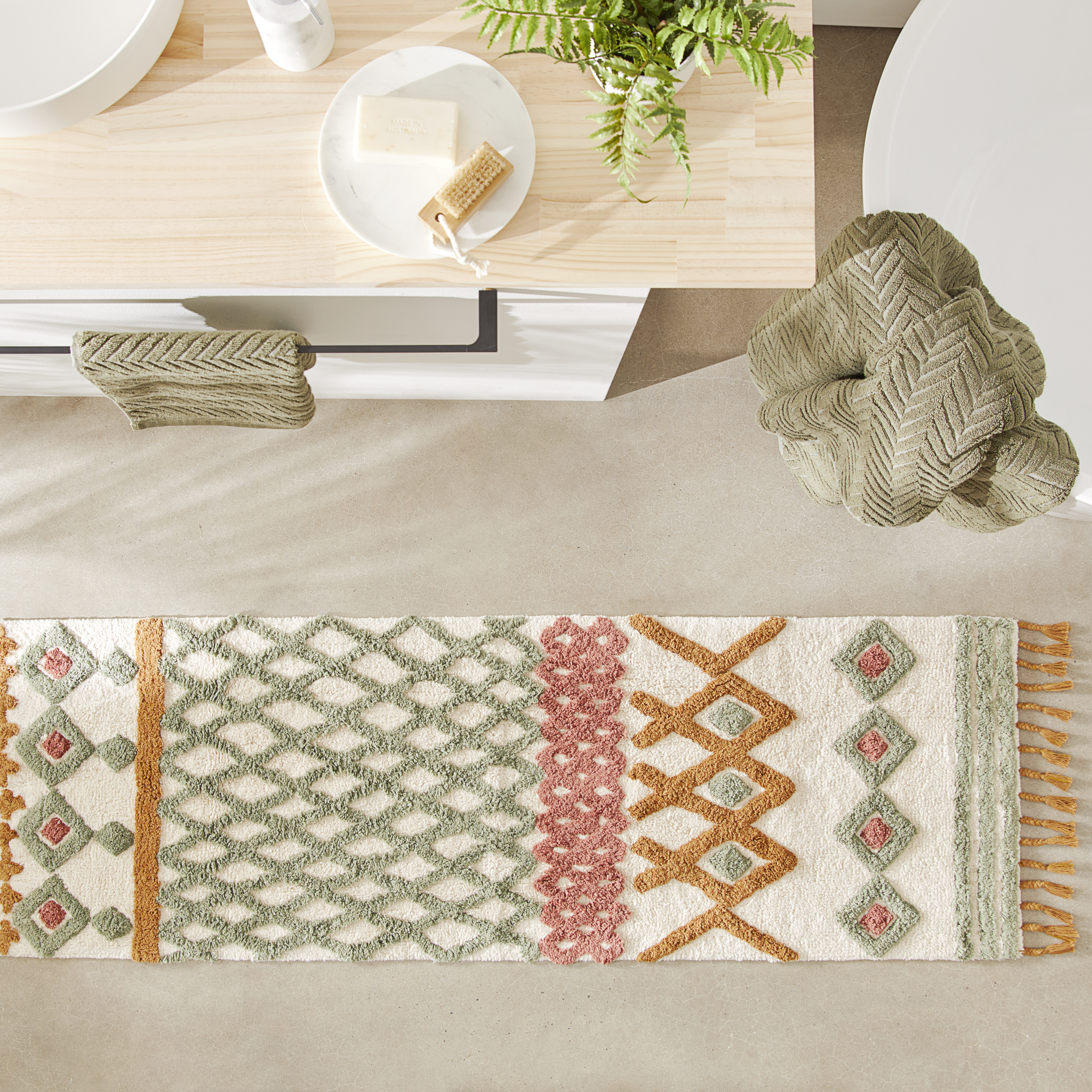 Farah Natural Multi Bath Runner | Adairs