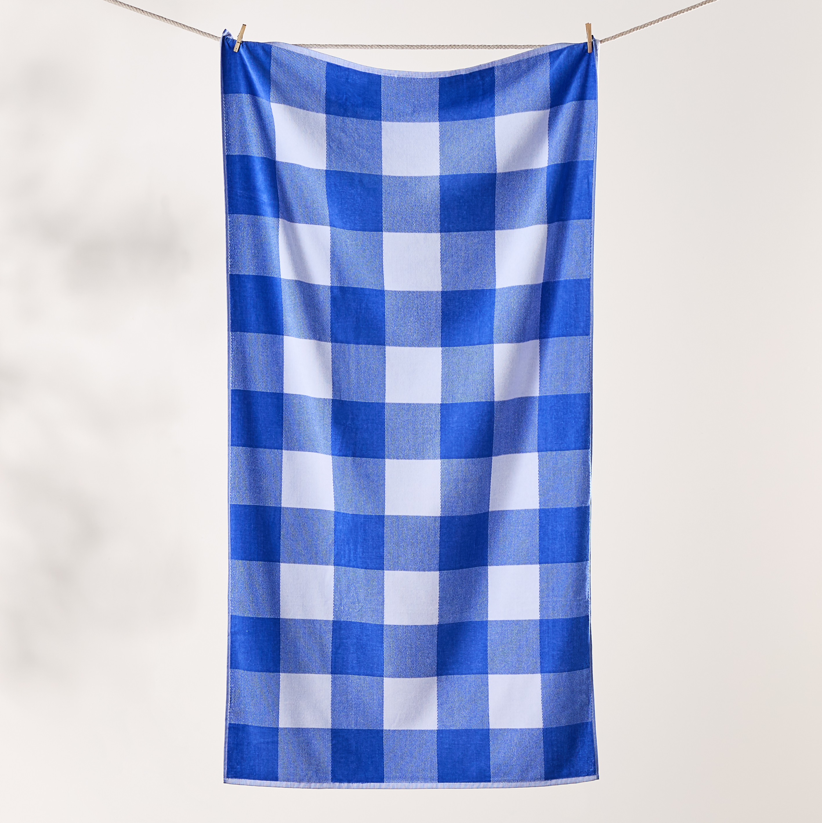 Velour Blue Gingham Beach Towel Adairs