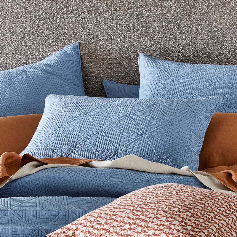 Prism Steel Blue Quilted Coverlet + Pillowcases