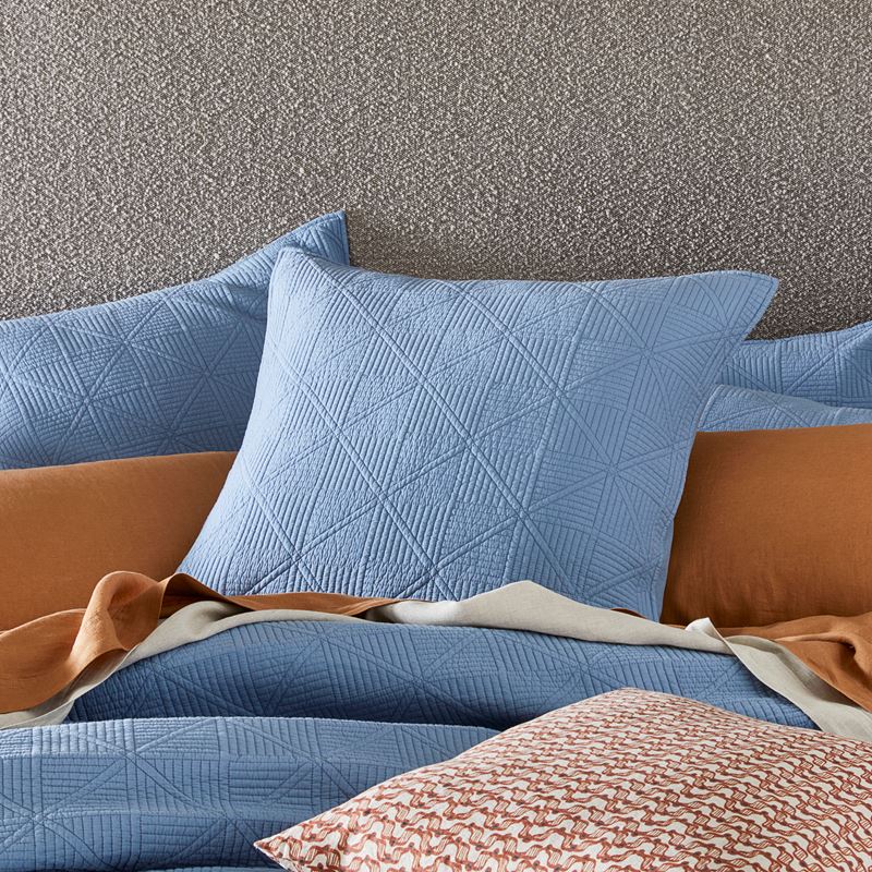 Prism Steel Blue Quilted Coverlet + Pillowcases