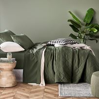 Stonewashed Cotton Basil Quilted Coverlet + Pillowcases