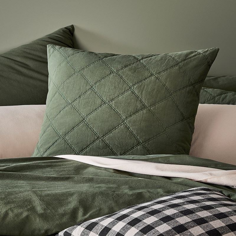 Stonewashed Cotton Basil Quilted Coverlet + Pillowcases