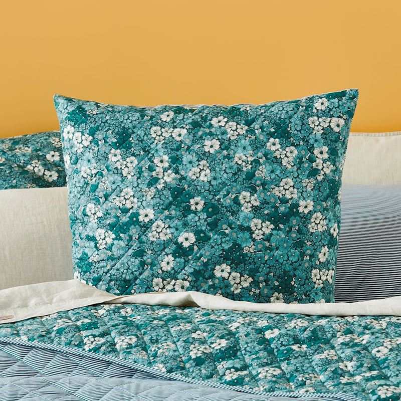 Cypress Bloom Green Quilted Coverlet + Pillowcases