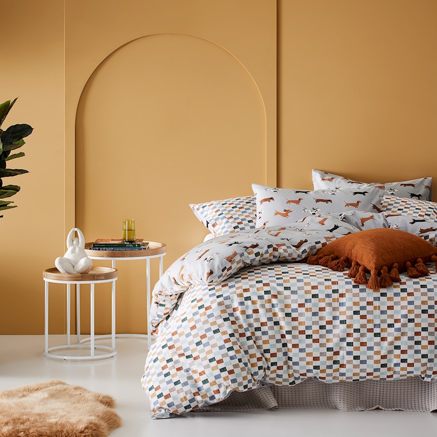 Printed Silver Dachshund Flannelette Quilt Cover Set + Pillowcases Adairs