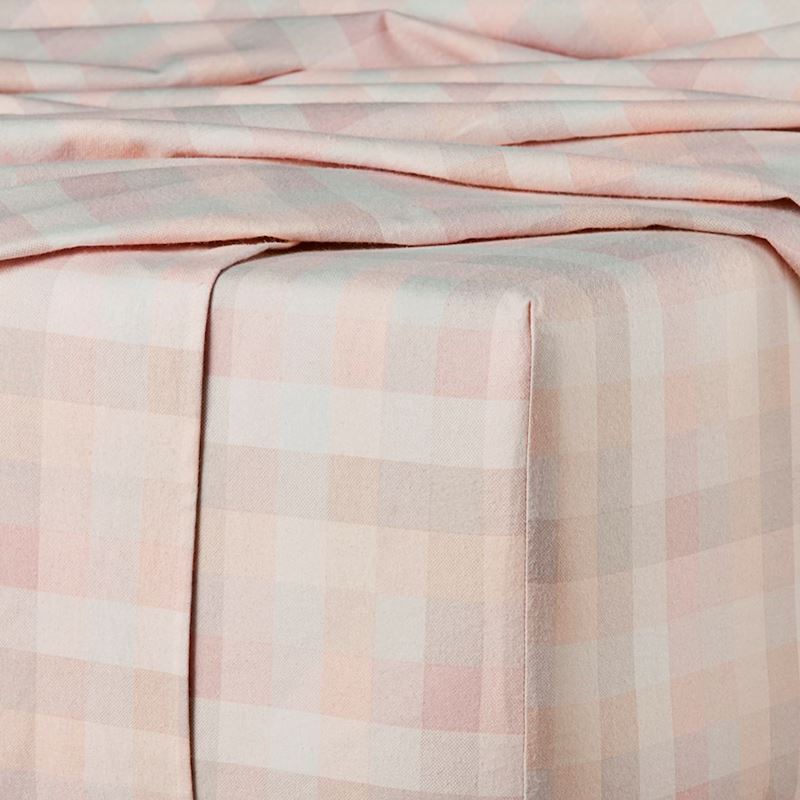 Printed Pink Dusty Check Flannelette Sheet Set + Pillowcases