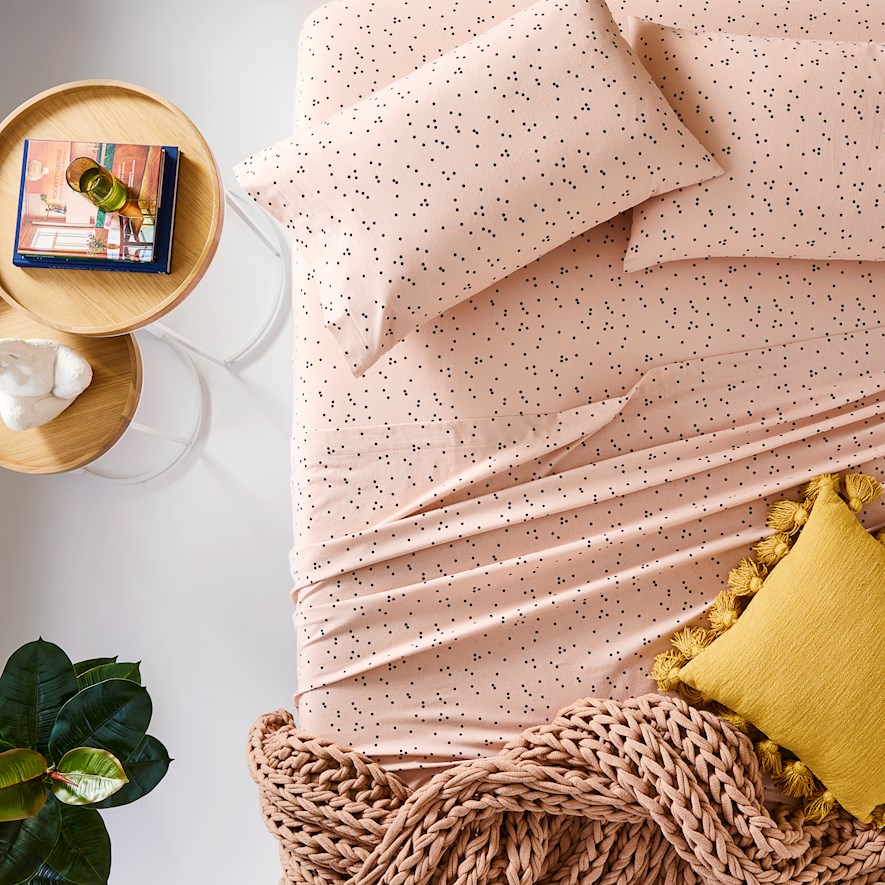 Printed Pink Spot Flannelette Sheet Set + Pillowcases Adairs