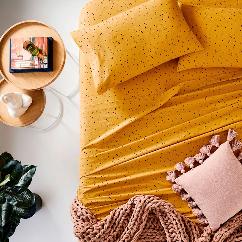 Printed Mustard Spot Flannelette Sheet Set + Pillowcases