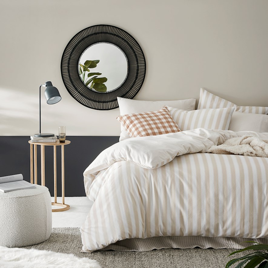 Printed Sand Stripe Flannelette Quilt Cover Set Bedroom Adairs