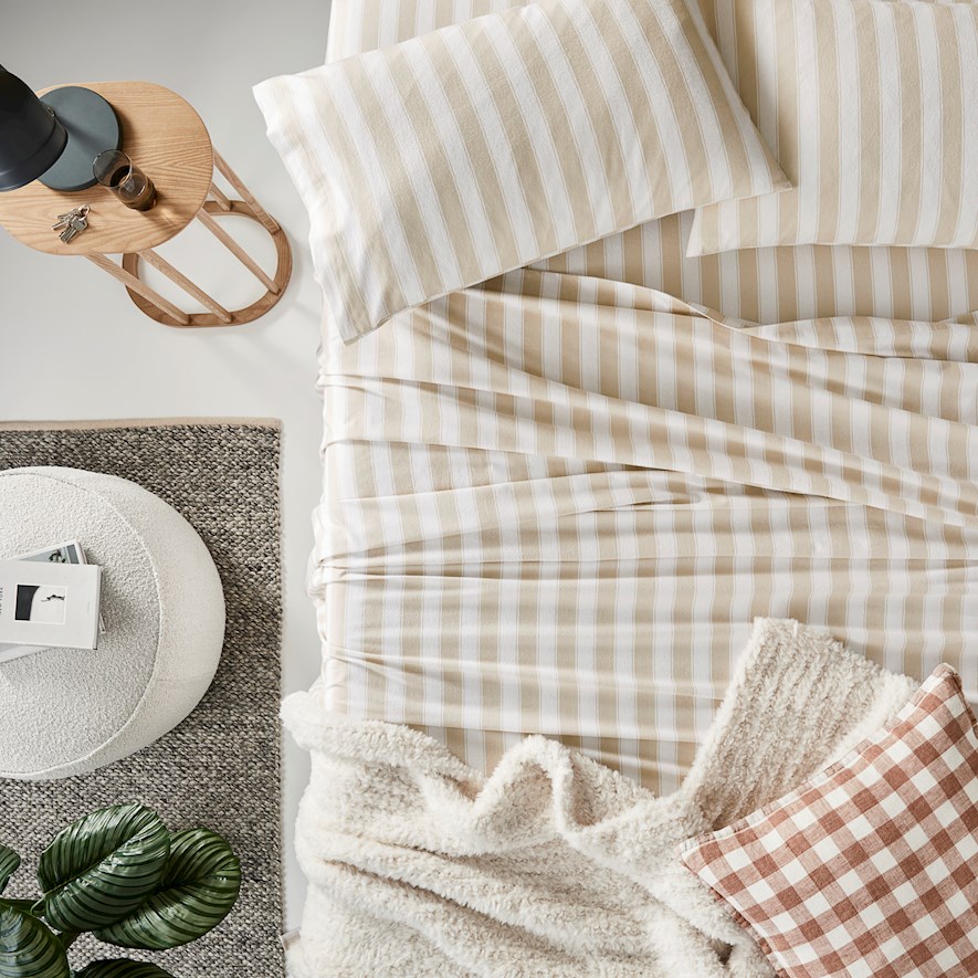 Printed Sand Stripe Flannelette Sheet Set + Pillowcases Adairs