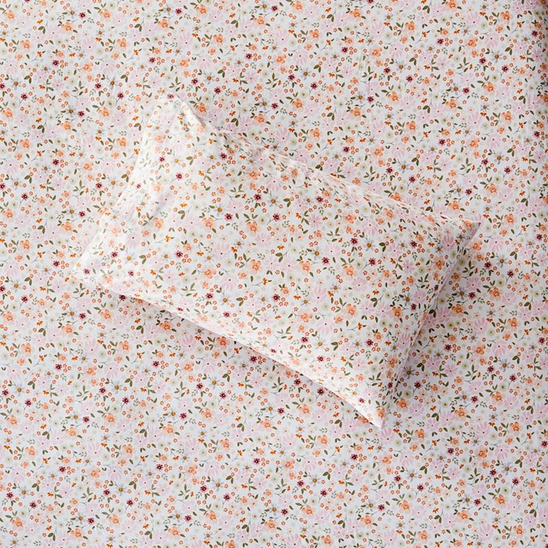 Printed Winter Garden White Flannelette Sheet Separates + Pillowcases