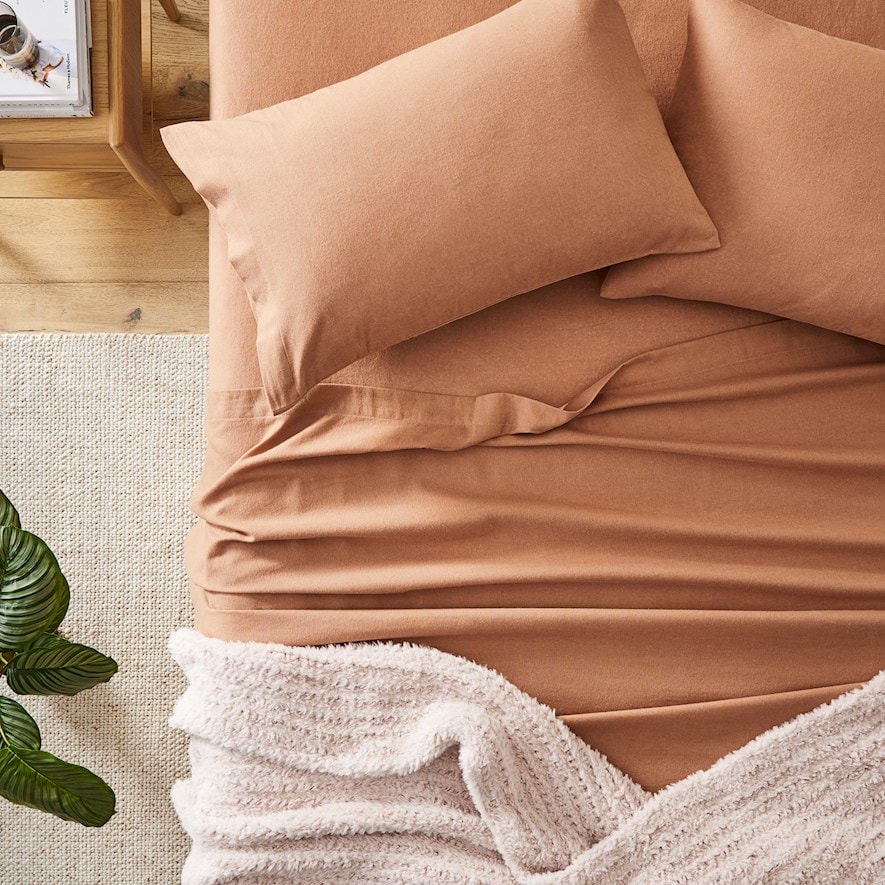 Plain Dyed Clay Flannelette Sheet Set + Pillowcases Adairs