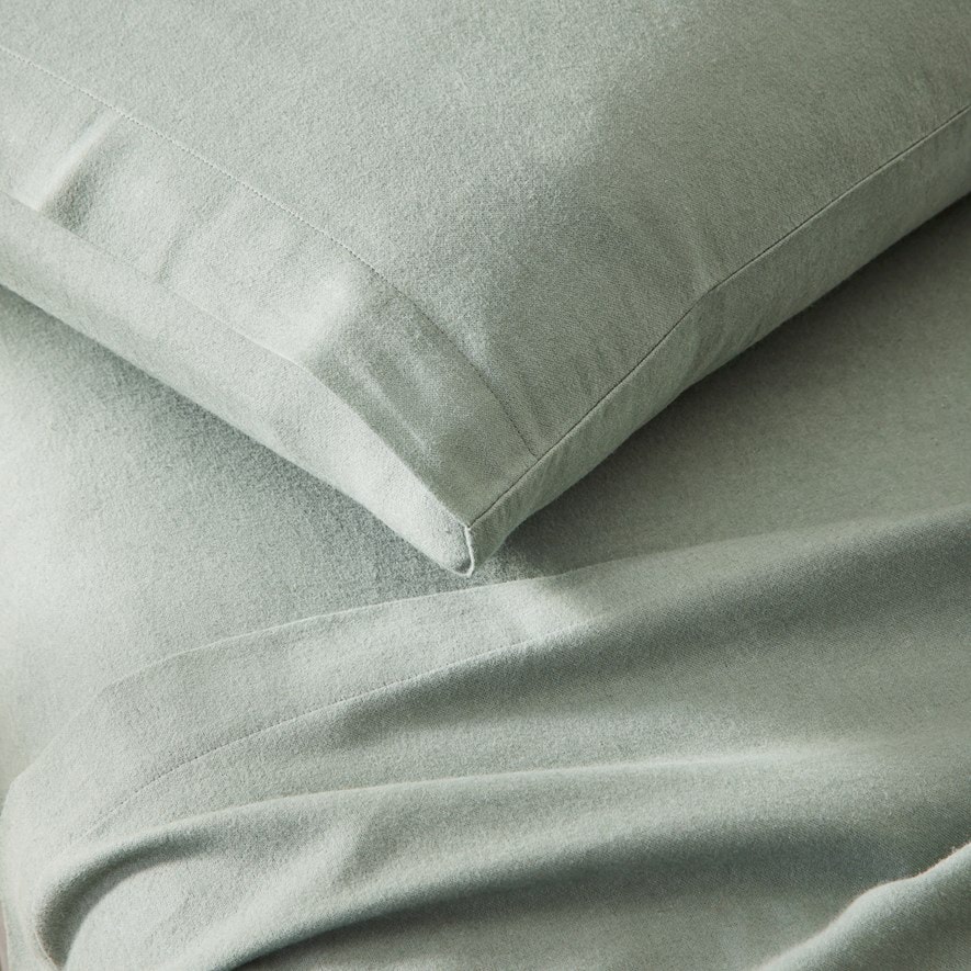 Plain Dyed Green Flannelette Sheet Set + Pillowcases Adairs