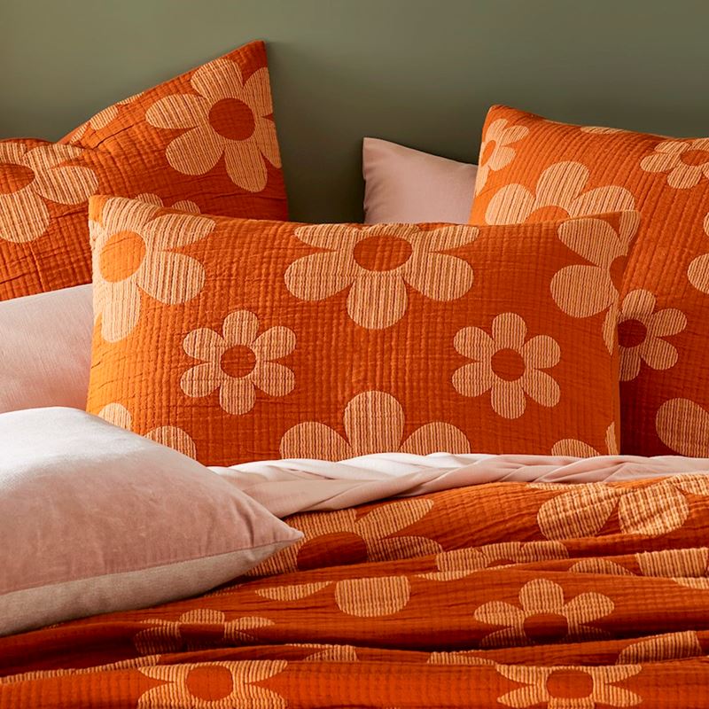 Marigold Burnt Orange Matelasse Quilt Cover + Pillowcases