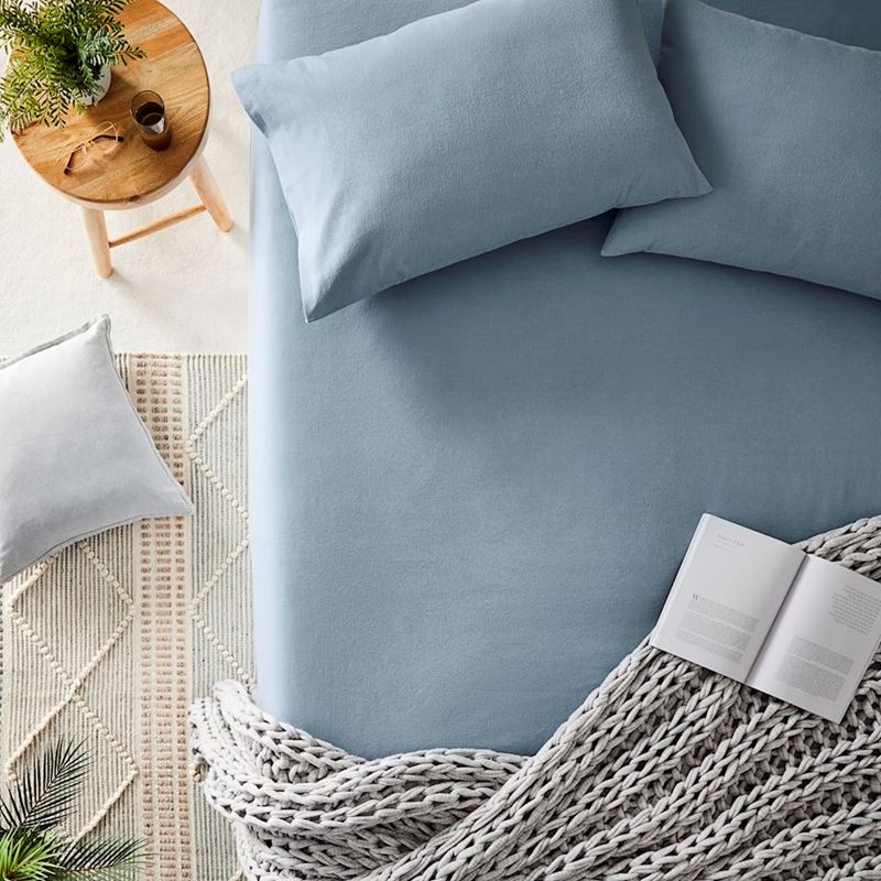 Flannelette Powder Blue Sheet Separates + Pillowcases