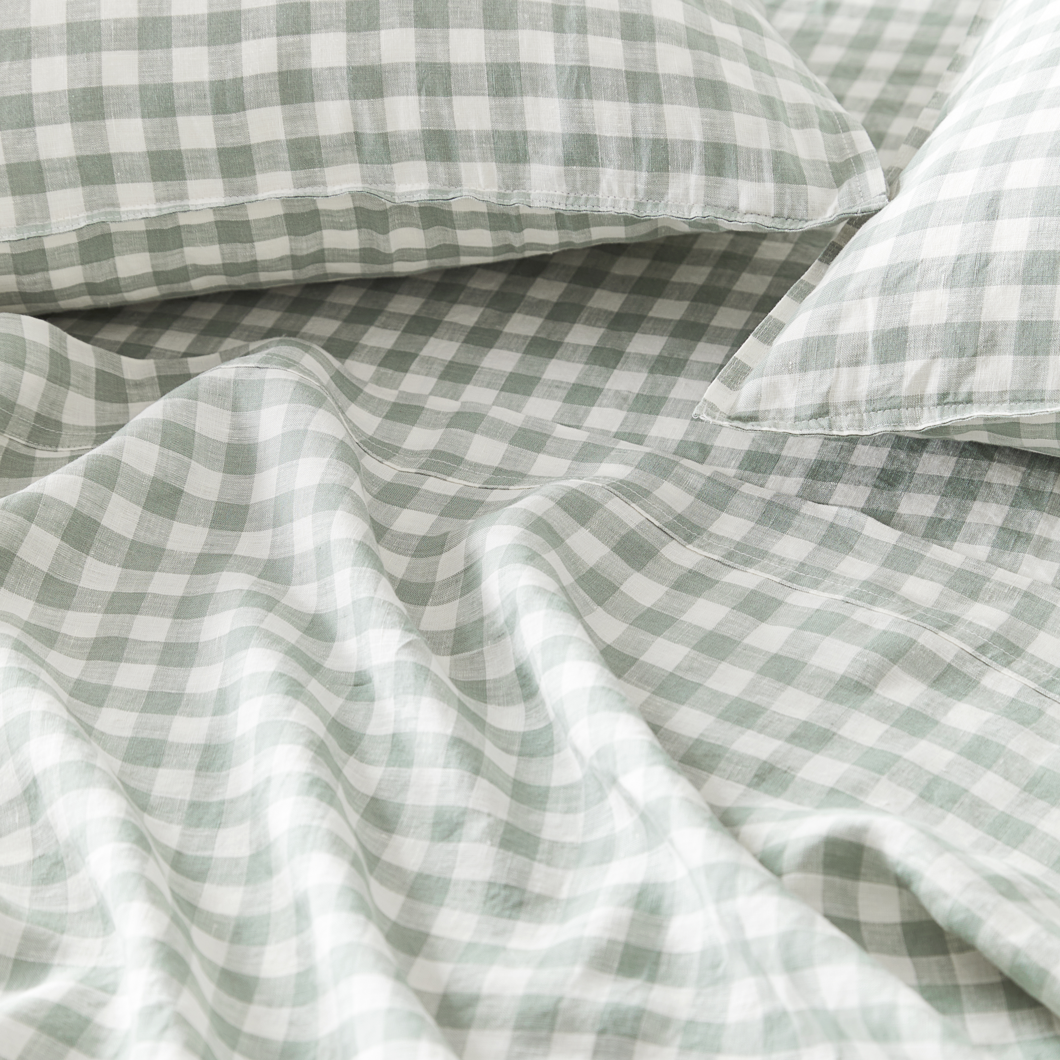 Vintage Washed Linen Eucalyptus Check Sheet Separates Adairs