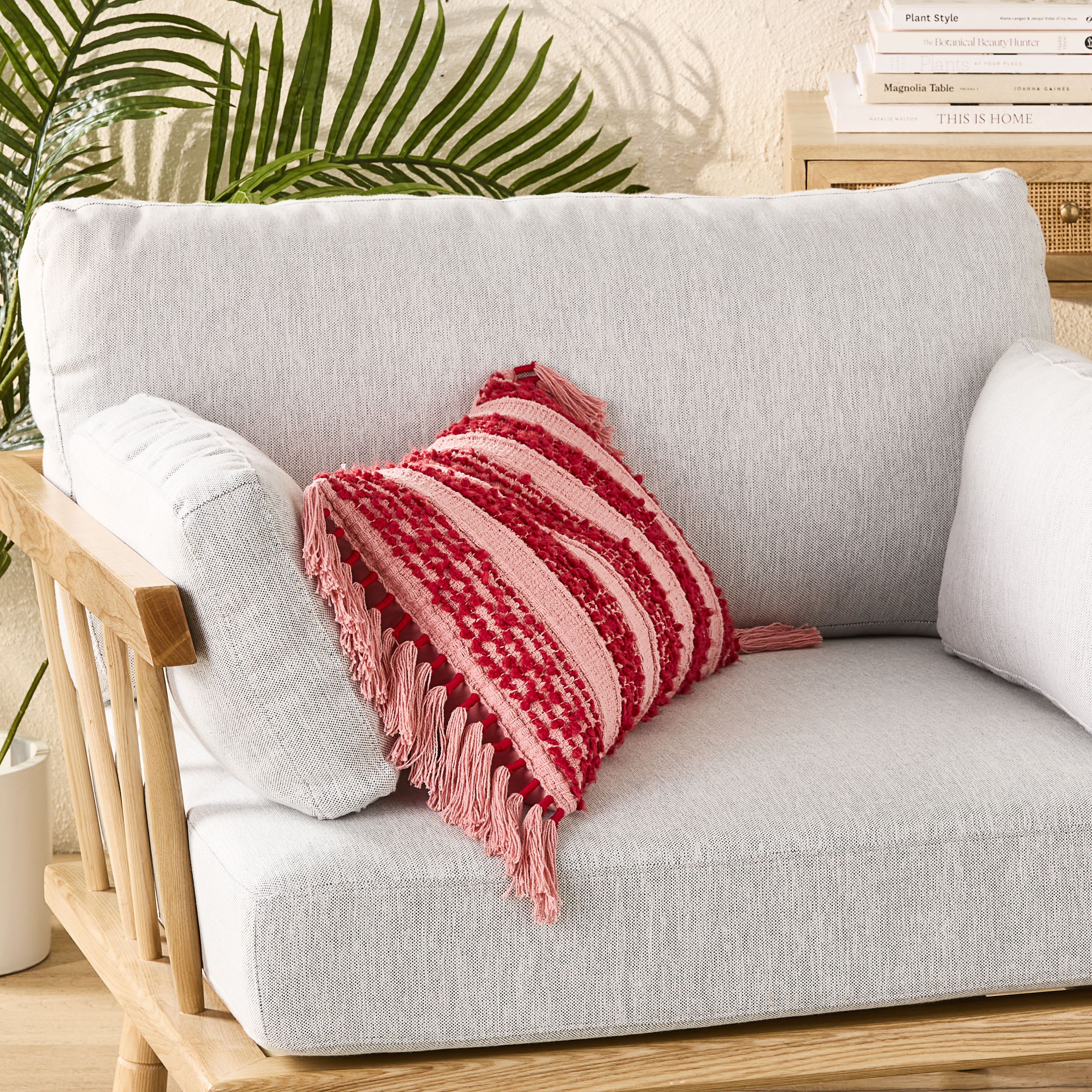 Pink stripe sales cushion